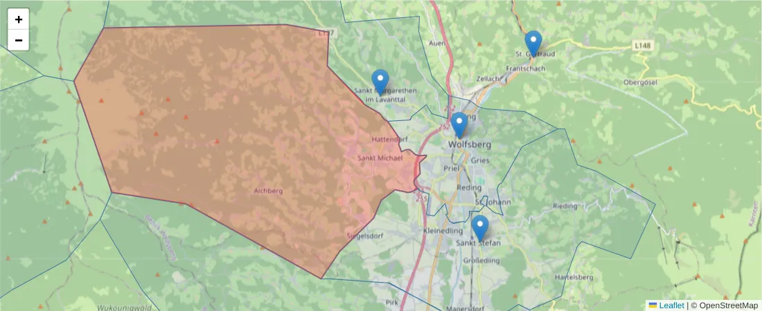 Karte des Postleitzahlen Bereichs  und der umliegenden Postleitzahlen in Deutschland