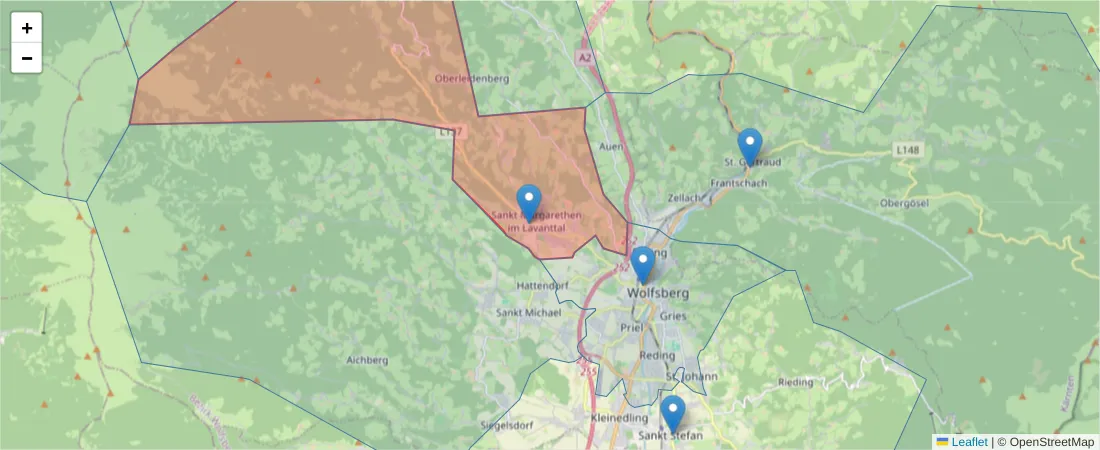 Karte des Postleitzahlen Bereichs  und der umliegenden Postleitzahlen in Deutschland