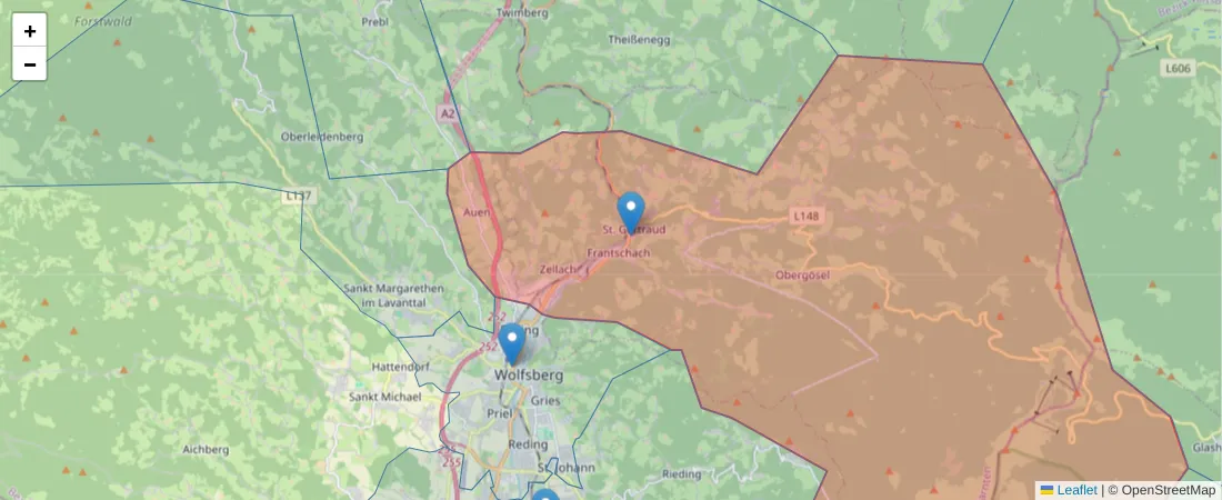 Karte des Postleitzahlen Bereichs  und der umliegenden Postleitzahlen in Deutschland