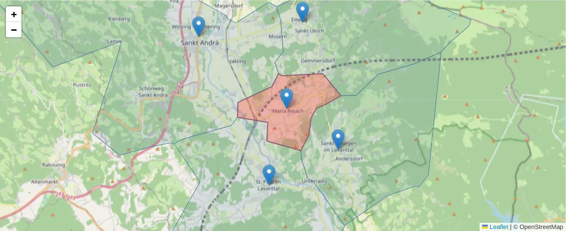Karte des Postleitzahlen Bereichs  und der umliegenden Postleitzahlen in Deutschland