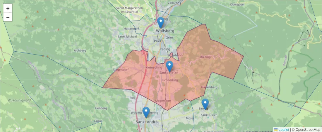 Karte des Postleitzahlen Bereichs  und der umliegenden Postleitzahlen in Deutschland