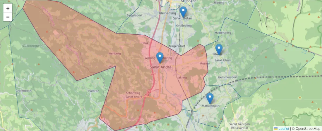 Karte des Postleitzahlen Bereichs  und der umliegenden Postleitzahlen in Deutschland