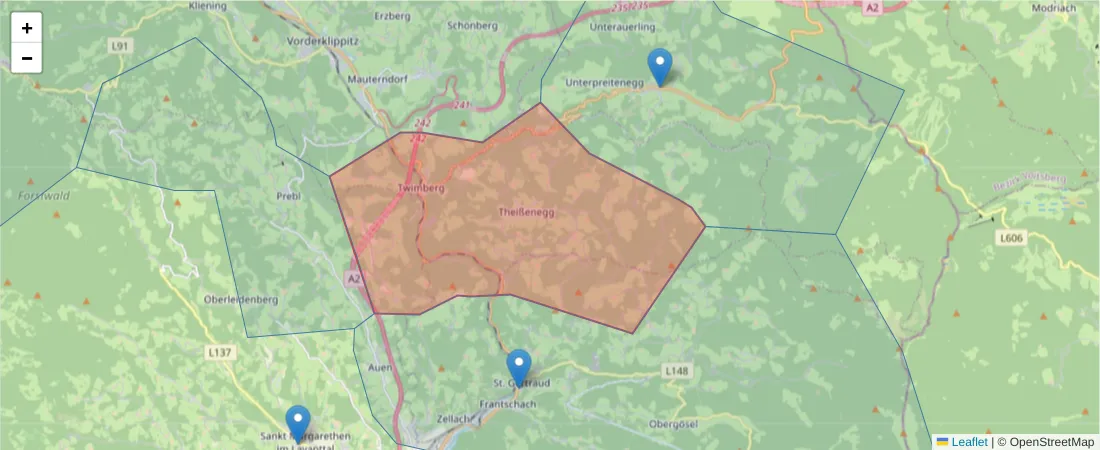 Karte des Postleitzahlen Bereichs  und der umliegenden Postleitzahlen in Deutschland