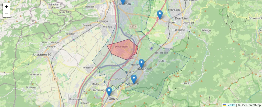 Karte des Postleitzahlen Bereichs  und der umliegenden Postleitzahlen in Deutschland