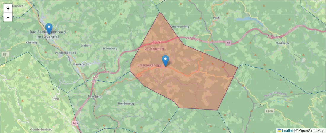 Karte des Postleitzahlen Bereichs  und der umliegenden Postleitzahlen in Deutschland
