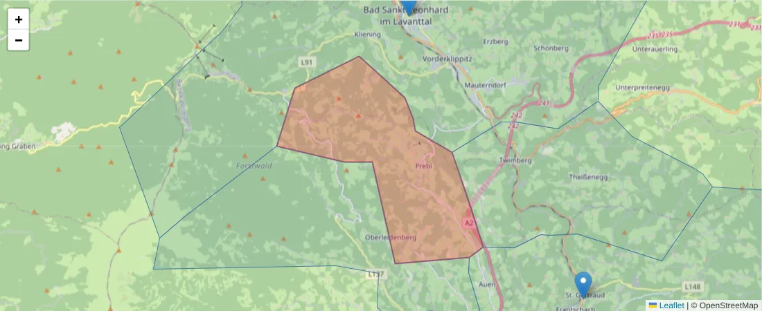 Karte des Postleitzahlen Bereichs  und der umliegenden Postleitzahlen in Deutschland