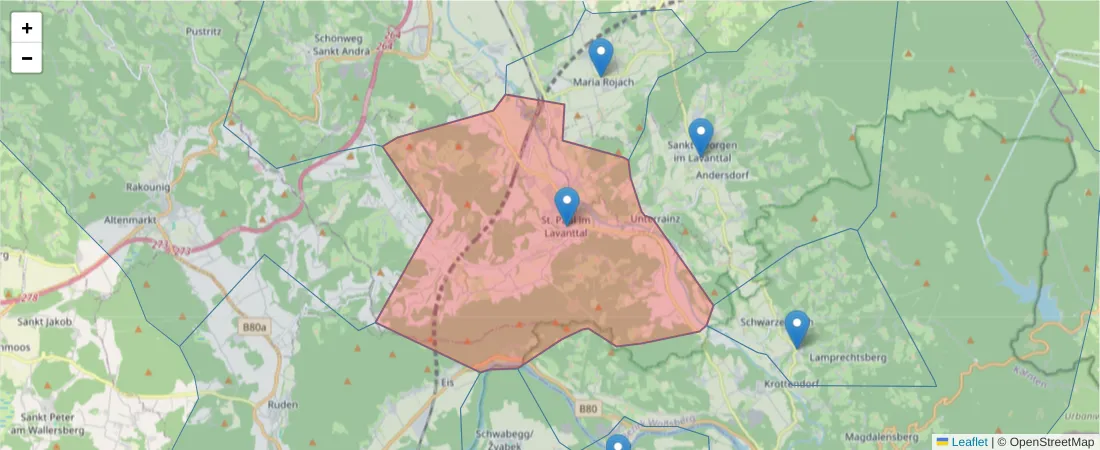 Karte des Postleitzahlen Bereichs  und der umliegenden Postleitzahlen in Deutschland