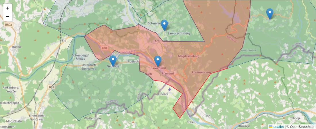 Karte des Postleitzahlen Bereichs  und der umliegenden Postleitzahlen in Deutschland