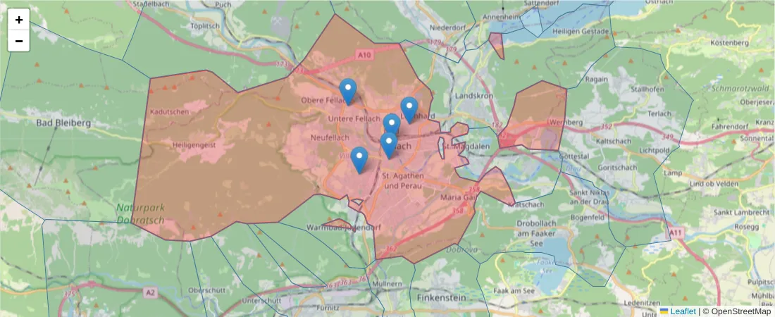 Karte des Postleitzahlen Bereichs  und der umliegenden Postleitzahlen in Deutschland