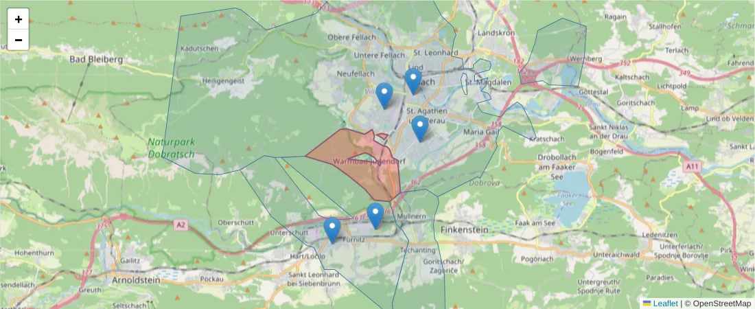 Karte des Postleitzahlen Bereichs  und der umliegenden Postleitzahlen in Deutschland