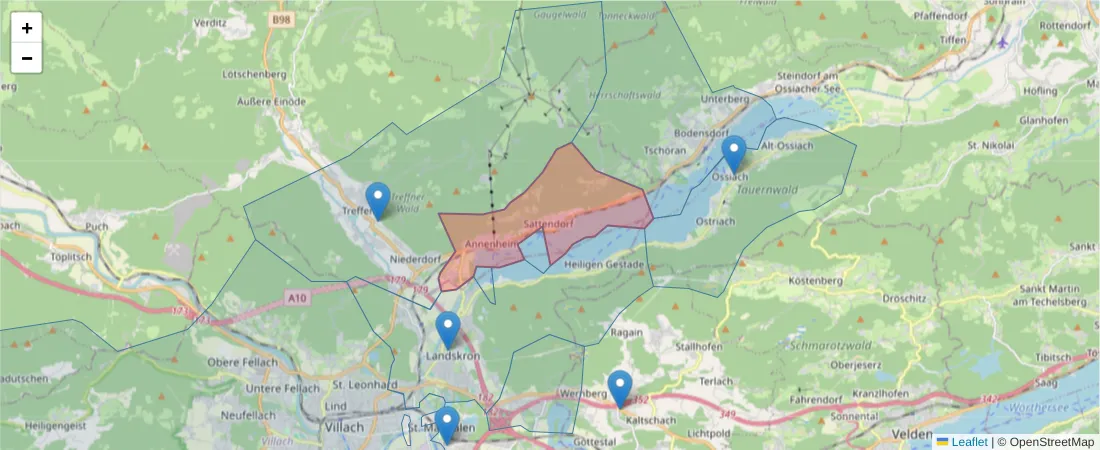 Karte des Postleitzahlen Bereichs  und der umliegenden Postleitzahlen in Deutschland