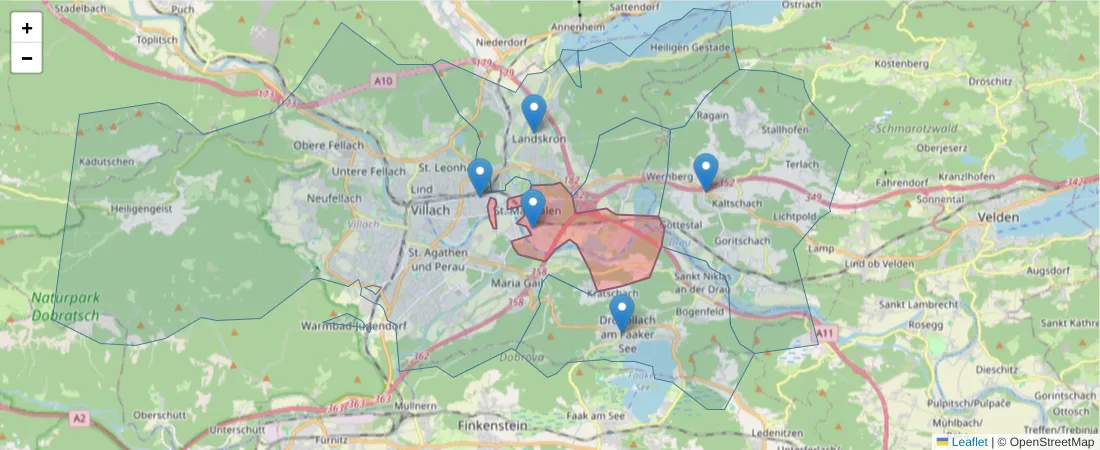 Karte des Postleitzahlen Bereichs  und der umliegenden Postleitzahlen in Deutschland