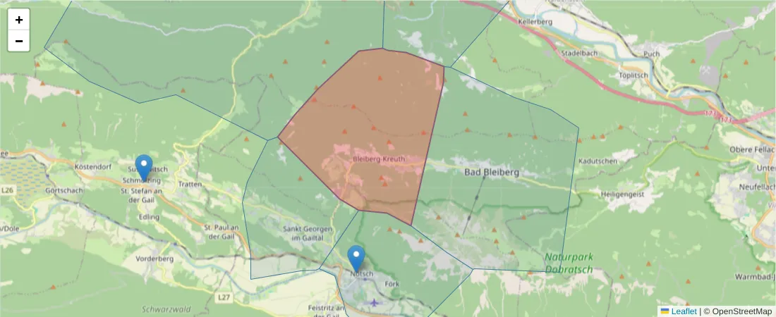 Karte des Postleitzahlen Bereichs  und der umliegenden Postleitzahlen in Deutschland
