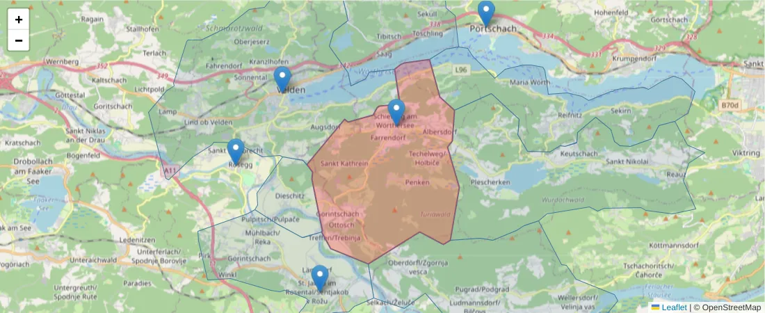Karte des Postleitzahlen Bereichs  und der umliegenden Postleitzahlen in Deutschland