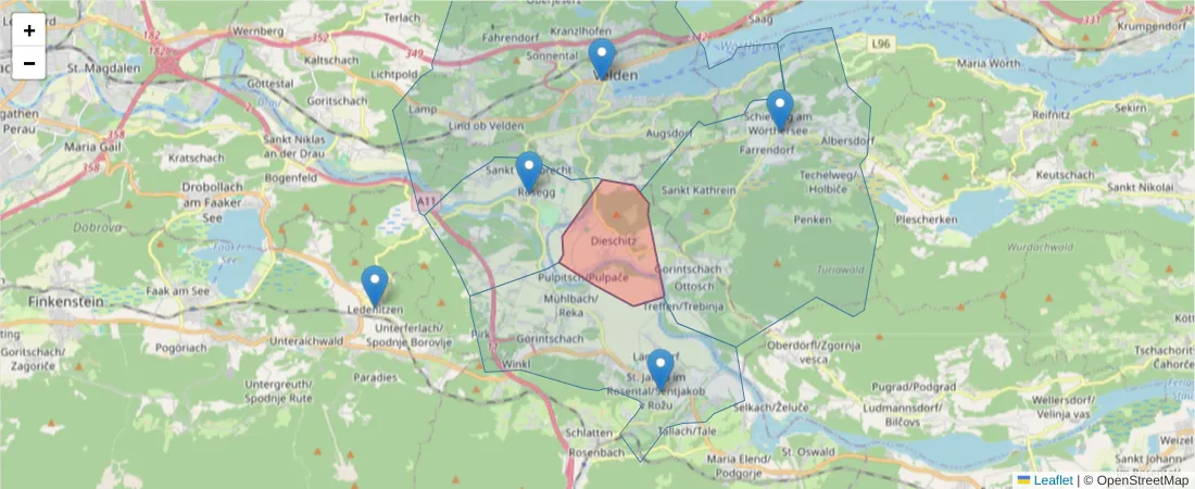 Karte des Postleitzahlen Bereichs  und der umliegenden Postleitzahlen in Deutschland