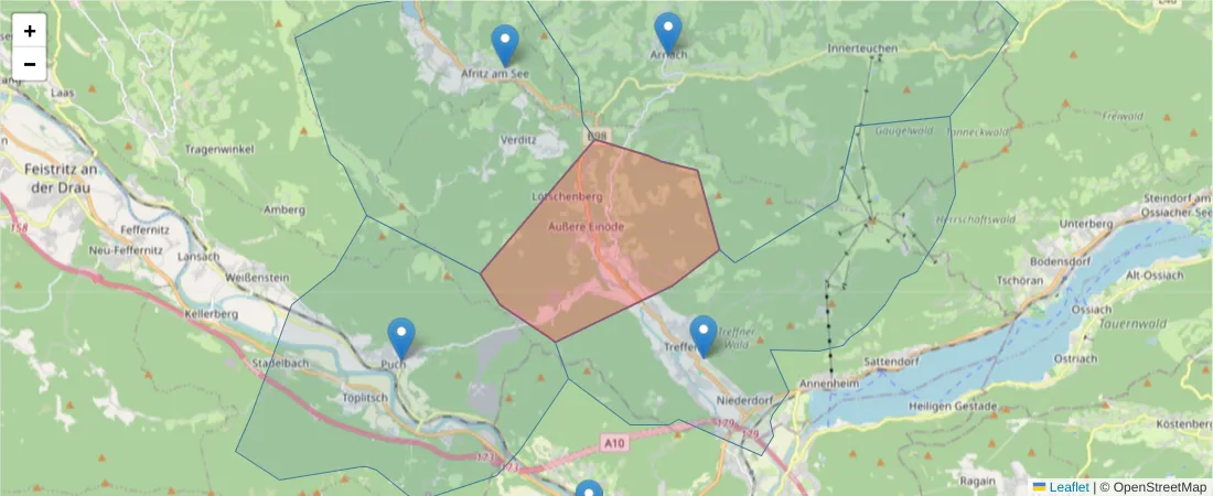 Karte des Postleitzahlen Bereichs  und der umliegenden Postleitzahlen in Deutschland