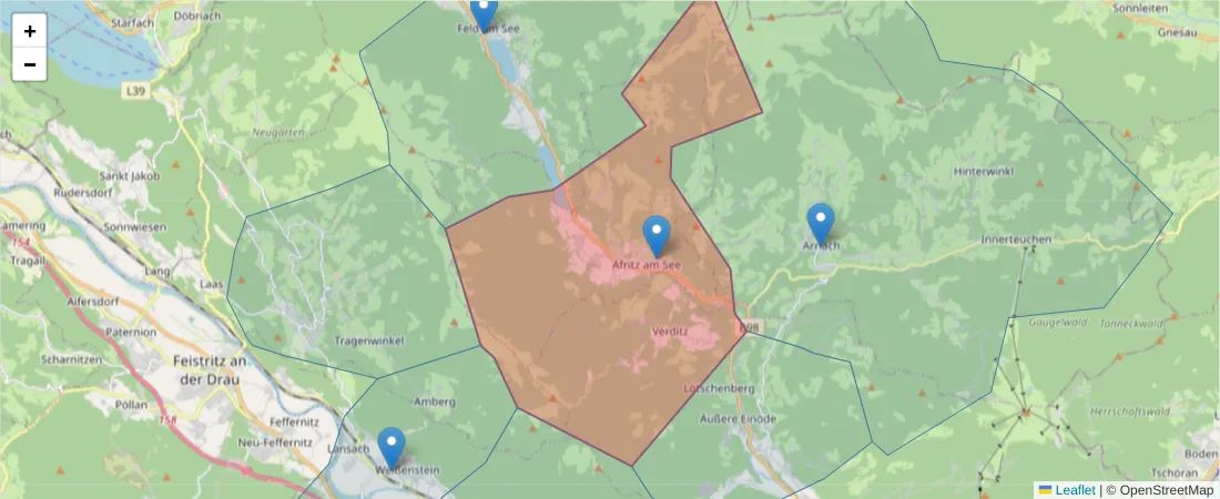 Karte des Postleitzahlen Bereichs  und der umliegenden Postleitzahlen in Deutschland