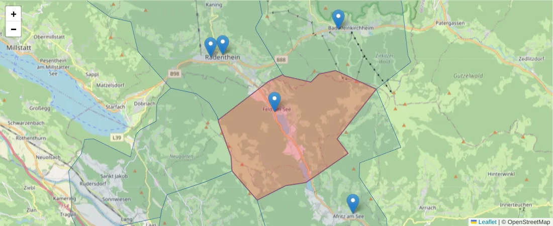 Karte des Postleitzahlen Bereichs  und der umliegenden Postleitzahlen in Deutschland