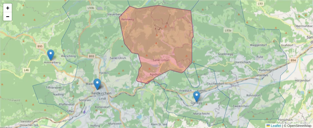 Karte des Postleitzahlen Bereichs  und der umliegenden Postleitzahlen in Deutschland