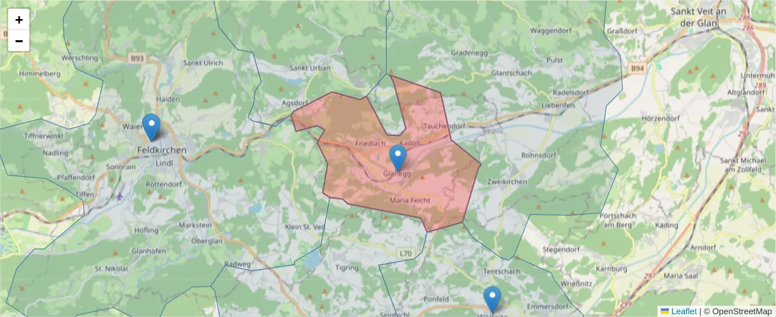 Karte des Postleitzahlen Bereichs  und der umliegenden Postleitzahlen in Deutschland