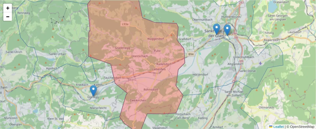 Karte des Postleitzahlen Bereichs  und der umliegenden Postleitzahlen in Deutschland
