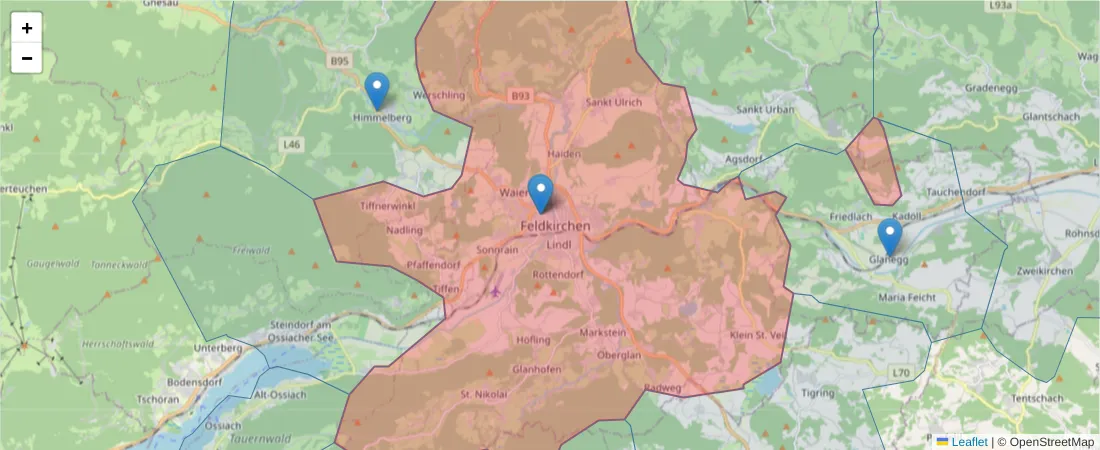 Karte des Postleitzahlen Bereichs  und der umliegenden Postleitzahlen in Deutschland
