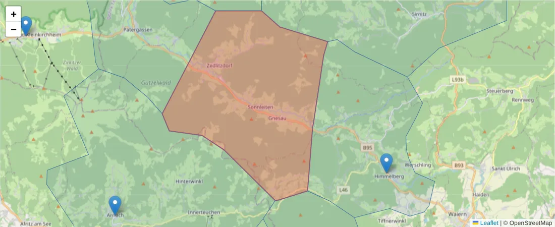 Karte des Postleitzahlen Bereichs  und der umliegenden Postleitzahlen in Deutschland