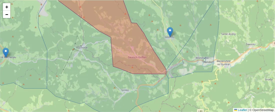 Karte des Postleitzahlen Bereichs  und der umliegenden Postleitzahlen in Deutschland