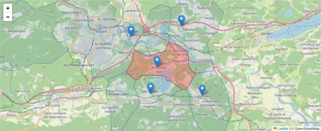 Karte des Postleitzahlen Bereichs  und der umliegenden Postleitzahlen in Deutschland