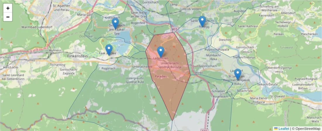 Karte des Postleitzahlen Bereichs  und der umliegenden Postleitzahlen in Deutschland