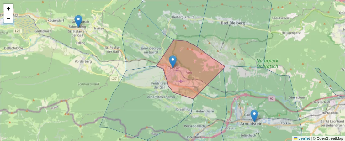Karte des Postleitzahlen Bereichs  und der umliegenden Postleitzahlen in Deutschland
