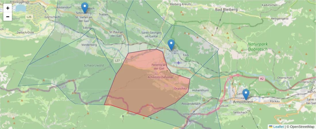 Karte des Postleitzahlen Bereichs  und der umliegenden Postleitzahlen in Deutschland