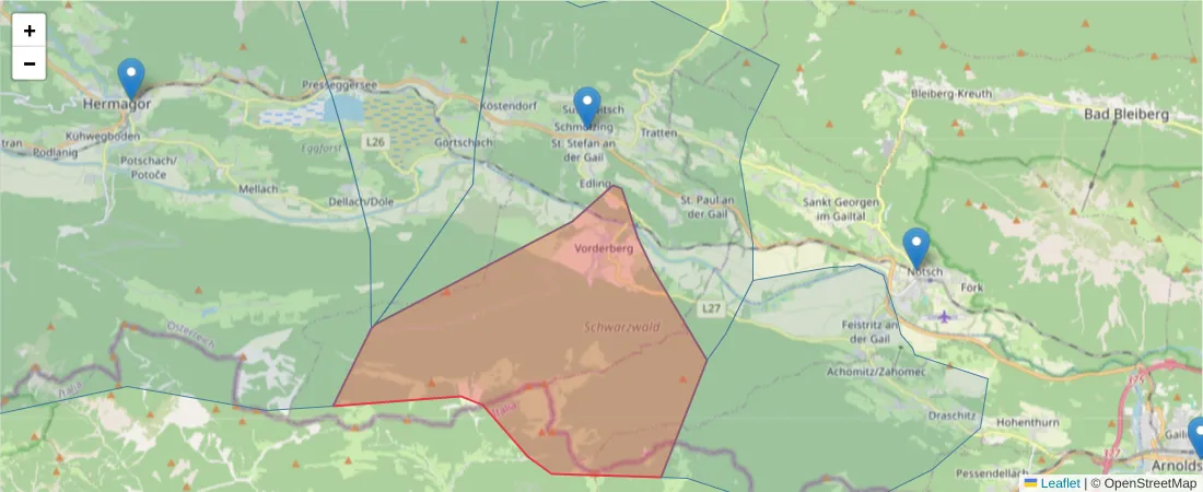 Karte des Postleitzahlen Bereichs  und der umliegenden Postleitzahlen in Deutschland