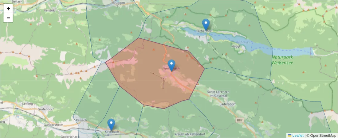 Karte des Postleitzahlen Bereichs  und der umliegenden Postleitzahlen in Deutschland