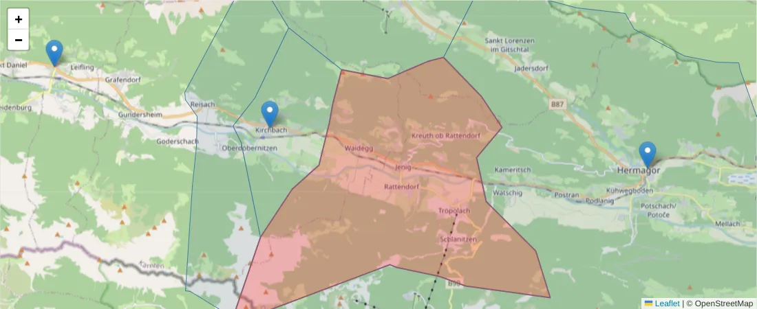 Karte des Postleitzahlen Bereichs  und der umliegenden Postleitzahlen in Deutschland