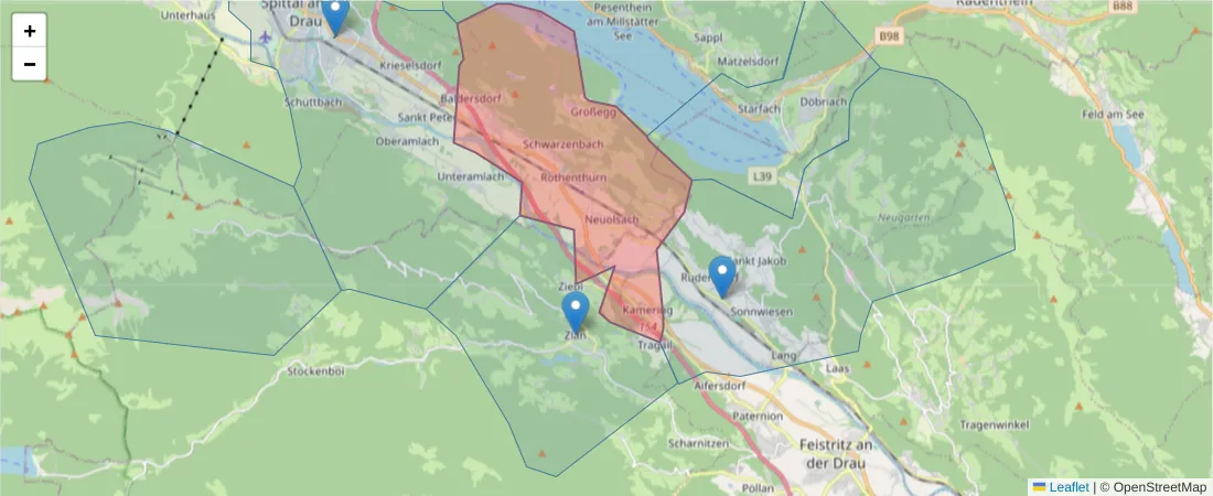 Karte des Postleitzahlen Bereichs  und der umliegenden Postleitzahlen in Deutschland