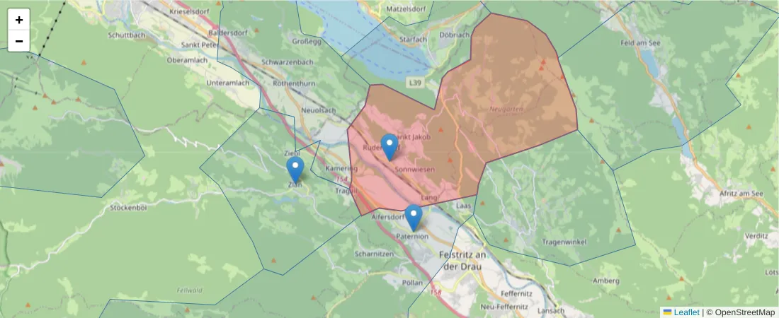 Karte des Postleitzahlen Bereichs  und der umliegenden Postleitzahlen in Deutschland
