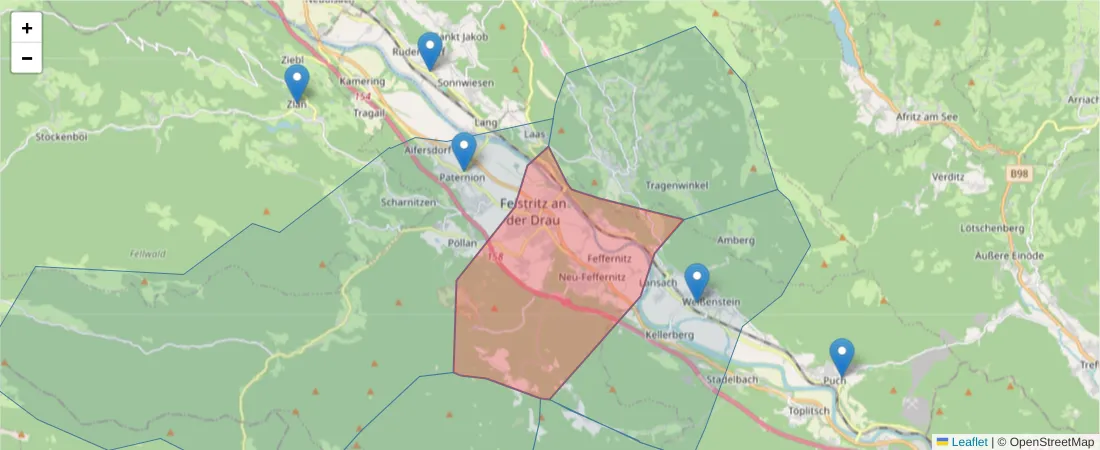 Karte des Postleitzahlen Bereichs  und der umliegenden Postleitzahlen in Deutschland
