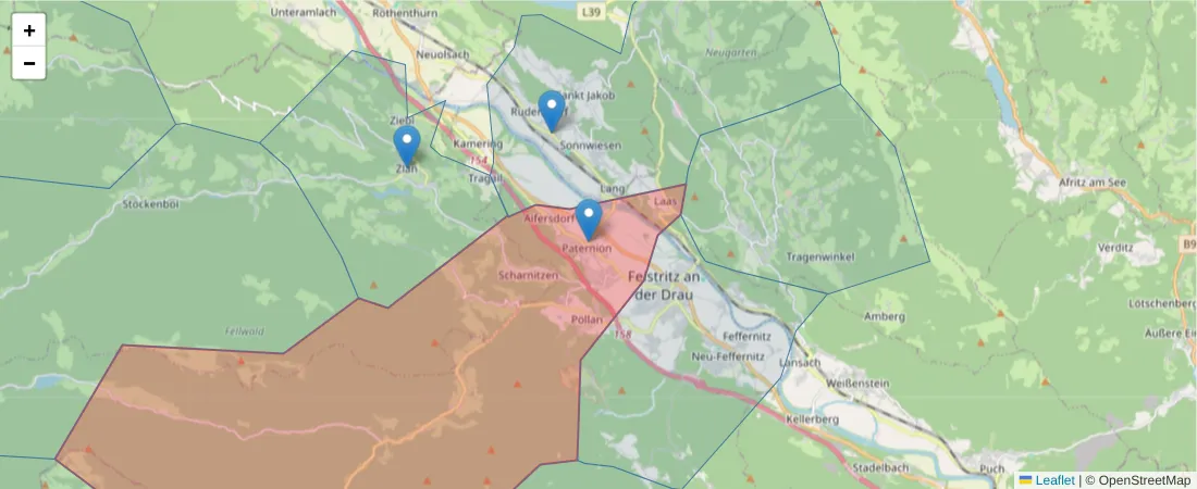 Karte des Postleitzahlen Bereichs  und der umliegenden Postleitzahlen in Deutschland