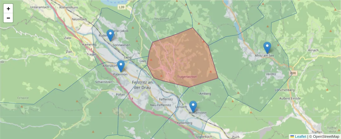 Karte des Postleitzahlen Bereichs  und der umliegenden Postleitzahlen in Deutschland