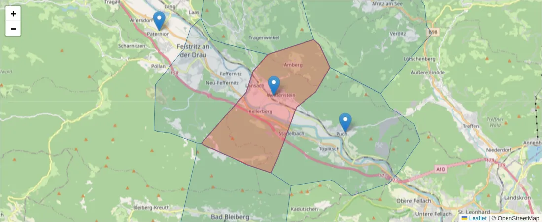 Karte des Postleitzahlen Bereichs  und der umliegenden Postleitzahlen in Deutschland