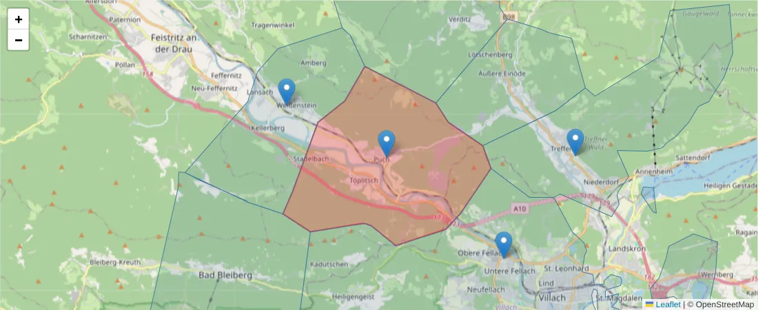 Karte des Postleitzahlen Bereichs  und der umliegenden Postleitzahlen in Deutschland