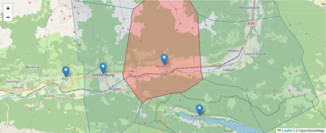 Karte des Postleitzahlen Bereichs  und der umliegenden Postleitzahlen in Deutschland