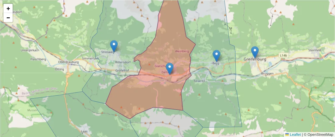 Karte des Postleitzahlen Bereichs  und der umliegenden Postleitzahlen in Deutschland