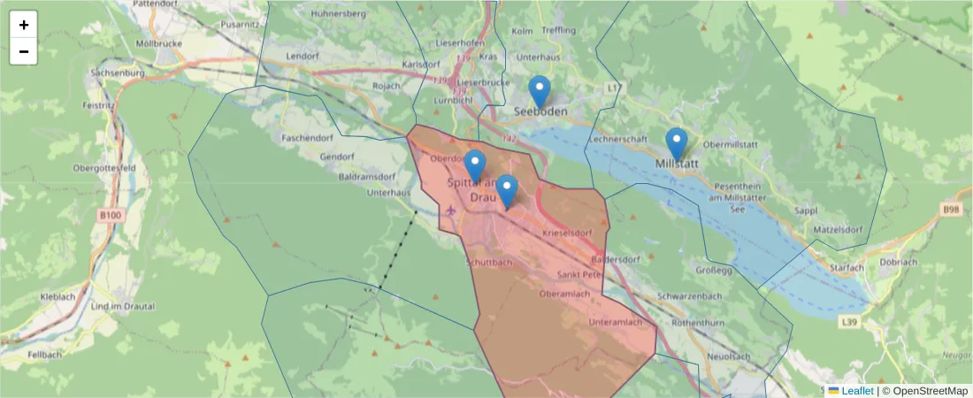 Karte des Postleitzahlen Bereichs  und der umliegenden Postleitzahlen in Deutschland