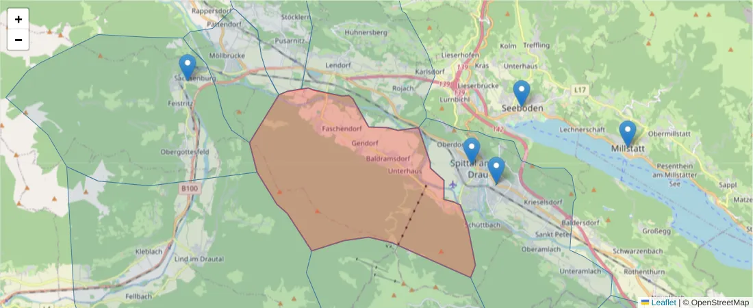 Karte des Postleitzahlen Bereichs  und der umliegenden Postleitzahlen in Deutschland