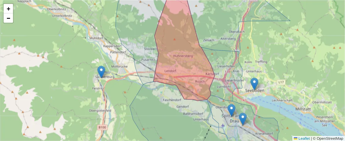 Karte des Postleitzahlen Bereichs  und der umliegenden Postleitzahlen in Deutschland