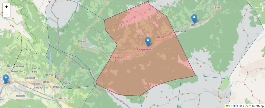 Karte des Postleitzahlen Bereichs  und der umliegenden Postleitzahlen in Deutschland