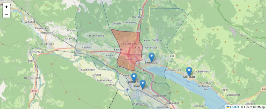 Karte des Postleitzahlen Bereichs  und der umliegenden Postleitzahlen in Deutschland