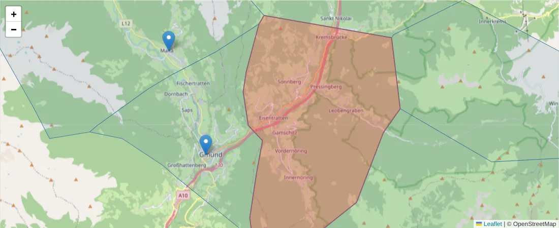 Karte des Postleitzahlen Bereichs  und der umliegenden Postleitzahlen in Deutschland